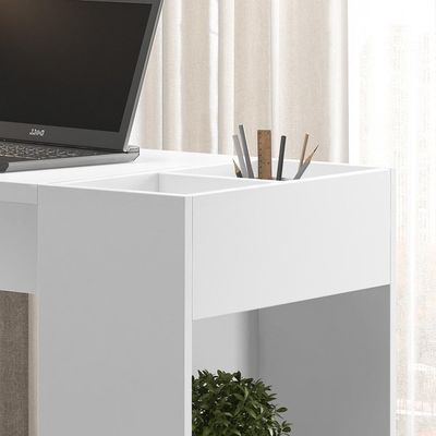 Escrivaninha Para Computador Office Com Nicho Alessa M2 - Mdf Com Espaços De Armazenamento Branco - Lukaliam Móveis