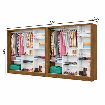 Closet Casal Duplo Fortaleza 6 Portas Premium 12 Prateleiras