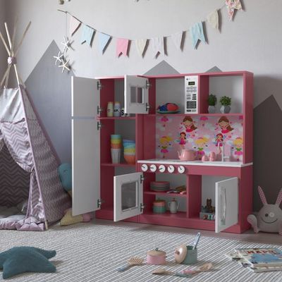 Cozinha Infantil Completa C/ Microondas Forno Fogão E Refrigerador Helena Branco E Rosa