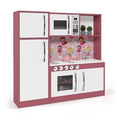 Cozinha Infantil Completa C/ Microondas Forno Fogão E Refrigerador Helena Branco E Rosa