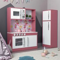 Cozinha Infantil Completa C/ Microondas Forno Fogão E Refrigerador Helena Branco E Rosa