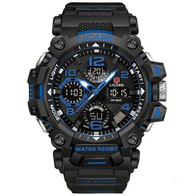 Relógio Digital Masculino à Prova De água 5atm Duplo Display Esportivo Quartzo Azul Preto