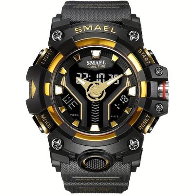 Relógio Esportivo Masculino Digital Dual Display Mostrador Luminoso À Prova Da Água Dourado