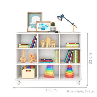 Conjunto Nicho Organizador Kenya 9 Espaços Rodízios 3 Gavetas Brancas Coloridas