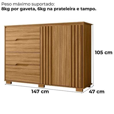 Comoda Texas 4 Gavetas 2 Portas 147 Cm Freijo Moval Freijo