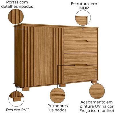 Comoda Texas 4 Gavetas 2 Portas 147 Cm Freijo Moval Freijo
