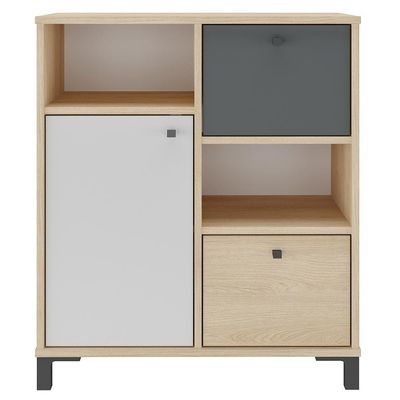 Balcão Para Escritório Home Office Multiuso Asgard A02 Carvalho Branco Grafito - Lyam Decor