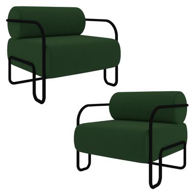 Poltrona Decorativa Para Sala Industrial Kit 2 Kira K04 Veludo Verde Musgo - Mpozenato