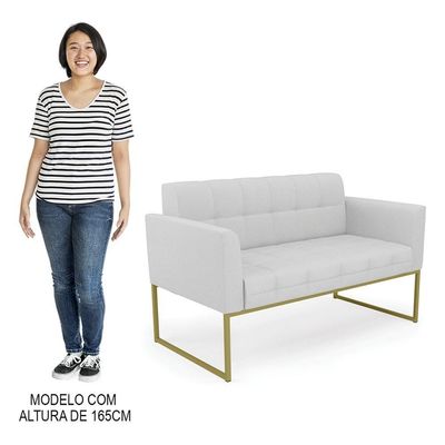 Sofá Namoradeira E 1 Poltrona Base Industrial Dourado Ana Linho Cinza - Ibiza