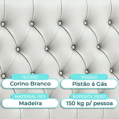 Cabeceira Estofada Solteiro Luna Nature Material Sintético Branco 88x136