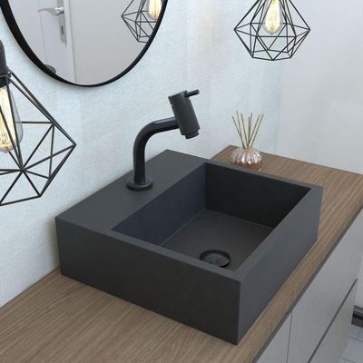 Cuba De Apoio Banheiro Onix Pedra 40x40cm Preto Fosco