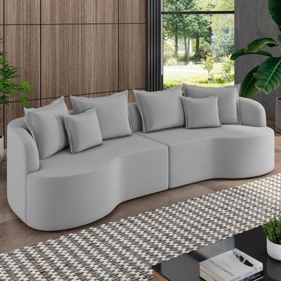 Sofá 3 Lugares Orgânico Sala De Estar Living 250cm Ekos K01 Veludo Cinza Claro - Lyam Decor