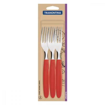 Conjunto de Garfos de Mesa Tramontina Ipanema com Laminas em Aço Inox e Cabos de Polipropileno Vermelho 3 Peças