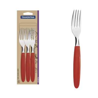 Conjunto de Garfos de Mesa Tramontina Ipanema com Laminas em Aço Inox e Cabos de Polipropileno Vermelho 3 Peças