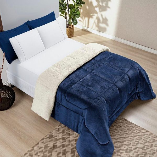 Coberdrom Sherpa E Flannel Everest Queen Manta Alta 150g 01 Peça - Marinho Coberdrom Sherpa E Flannel Everest Queen Manta Alta 150g 01 Peça - Marinho