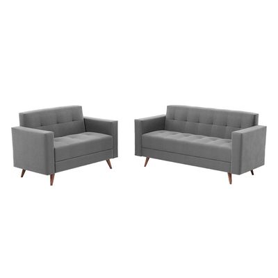 Conjunto de Sofá 2 e 3 Lugares Vitrola Suede Cinza
