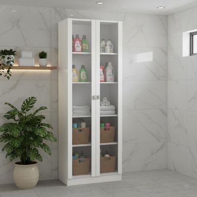 Armário Multiuso 59,8x171,5cm com 2 Portas de vidro e 4 Prateleiras AM3112 Branco