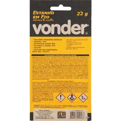 Estanho Fio 1Mm 63X37 Tubinho 22G Vonder