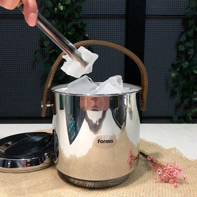 Kit 2 Baldes de Gelo Térmico Inox 2,3l Alça em Couro Com Pegador e Container Elegante Festa Bar Confraternização