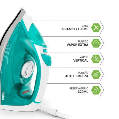 Ferro de Passar a Vapor Philco 320ml Base Cerâmica PFV71 110V