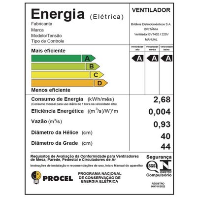 Ventilador Britânia Tecnologia Maxx Force 150W BVT402 220V