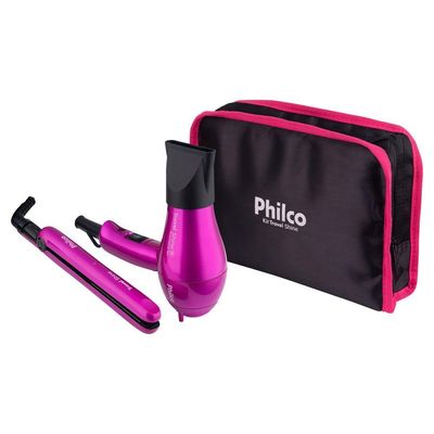 Kit Travel Shine Rosa Philco Prancha + Secador Bivolt
