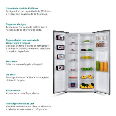Geladeira 434L Philco Smart Cooling Side By Side PRF535ID 110V