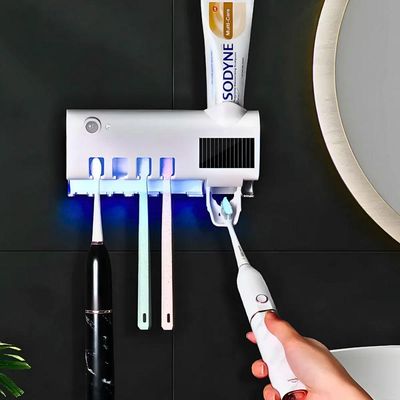 Suporte Para Escova De Dentes Com Esterilizador Uv, Dispenser Automático – Higiene Bucal Segura E Prática - Branco