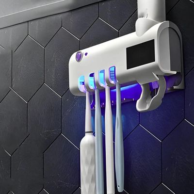 Suporte Para Escova De Dentes Com Esterilizador Uv, Dispenser Automático – Higiene Bucal Segura E Prática - Branco