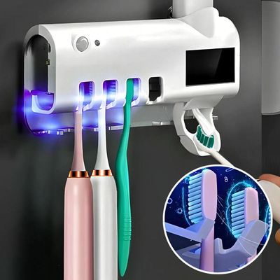 Suporte Para Escova De Dentes Com Esterilizador Uv, Dispenser Automático – Higiene Bucal Segura E Prática - Branco