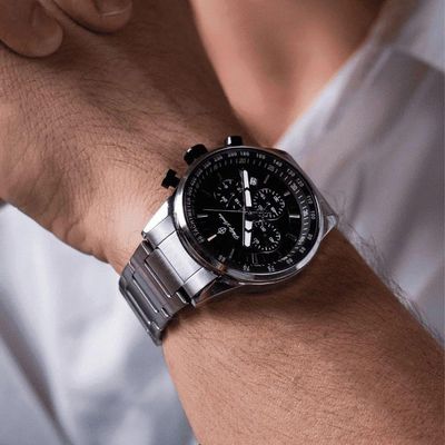 Relógio Masculino Hazard Steel Silver Black 43mm
