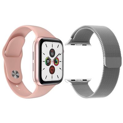 Kit 1 Smartwatch Rosa + 1 Pulseira Extra Prata