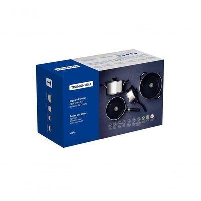 Jogo De Panelas Tramontina Solar Ceramic Inox Com Revestimento Cerâmico Grafite 4 Peças