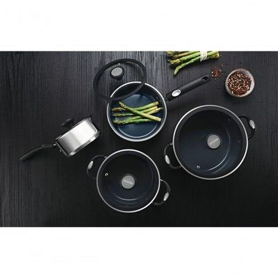 Jogo De Panelas Tramontina Solar Ceramic Inox Com Revestimento Cerâmico Grafite 4 Peças