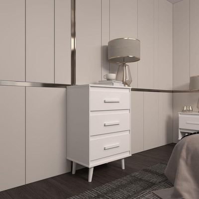 Cômoda Maya 3 Gavetas Com Puxadores E Pés Retro Design Moderno Quarto Branco Mobília Decor