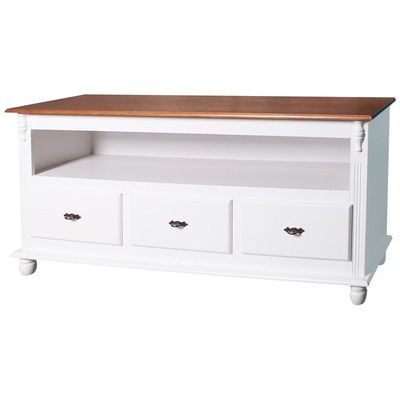 Rack 3 Gavetas Nicho e Tampo de Madeira 501 Laca Branca