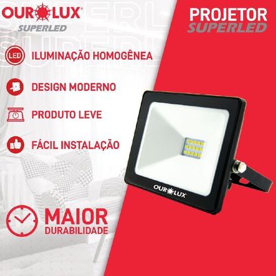 Projetor Led Slim 50w Preto 3000k - Ourolux Refletor Led Slim 3000k 50w Preto Bivolt