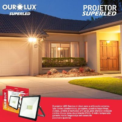 Projetor Led Slim 50w Preto 3000k - Ourolux Refletor Led Slim 3000k 50w Preto Bivolt