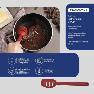 Colher Para Servir Vazada Tramontina Softta Vermelho De Silicone