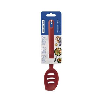 Colher Para Servir Vazada Tramontina Softta Vermelho De Silicone