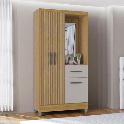 Guarda Roupa Solteiro Atlas Capelinha 3 Portas Damasco Ripado Off White Brilho - Poquema
