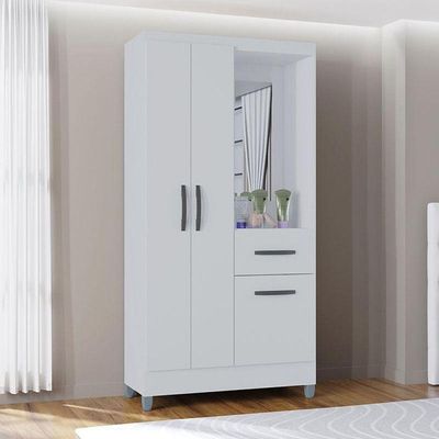 Guarda Roupa Solteiro Atlas Capelinha 3 Portas Branco Brilho - Poquema