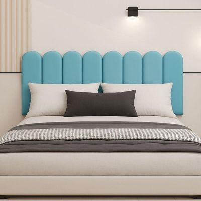 Cabeceira Nuvem Estofada Queen Size 8 Placas Em Suede 45cm Azul Bebe