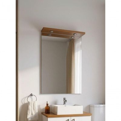 Gabinete Para Banheiro Com Cuba E Espelho Com Led 60cm Mdf Freijo Com Branco Paris - On Móveis