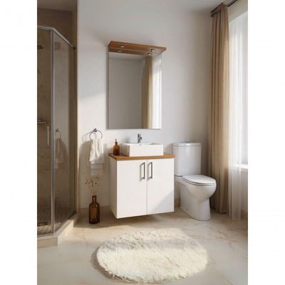 Gabinete Para Banheiro Com Cuba E Espelho Com Led 60cm Mdf Freijo Com Branco Paris - On Móveis