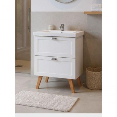 Gabinete Para Banheiro Com Cuba E Espelho Organico 60cm Retro Mdf Branco Milano - On Móveis