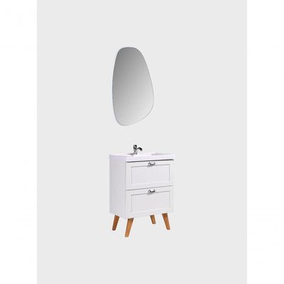 Gabinete Para Banheiro Com Cuba E Espelho Organico 60cm Retro Mdf Branco Milano - On Móveis