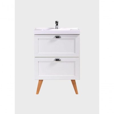 Gabinete Para Banheiro Com Cuba E Espelho Organico 60cm Retro Mdf Branco Milano - On Móveis