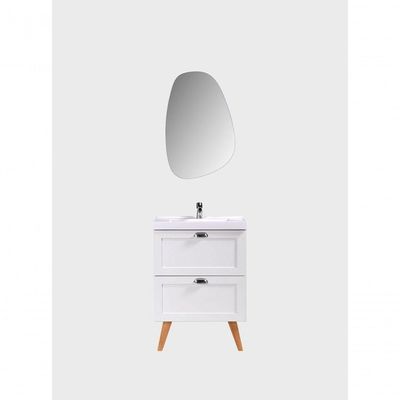 Gabinete Para Banheiro Com Cuba E Espelho Organico 60cm Retro Mdf Branco Milano - On Móveis