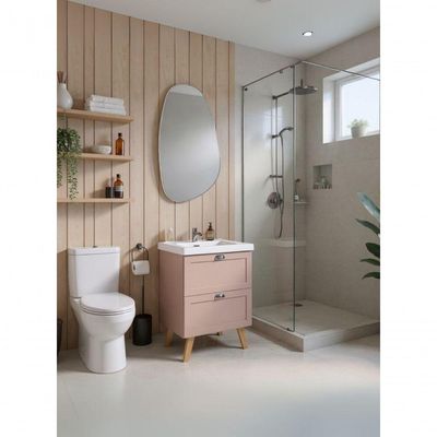 Gabinete Para Banheiro Com Cuba E Espelho Organico 60cm Retro Mdf Rosa Milano - On Móveis